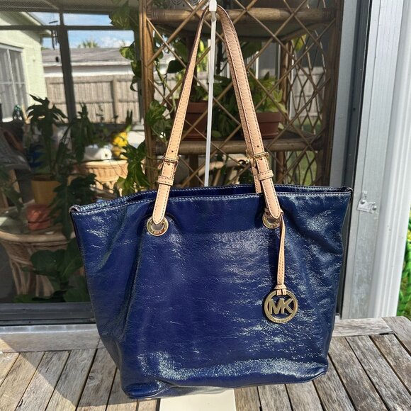 Michael by Michael Kors Jet Set Blue Patent Leather Tote - Picture 1 of 16